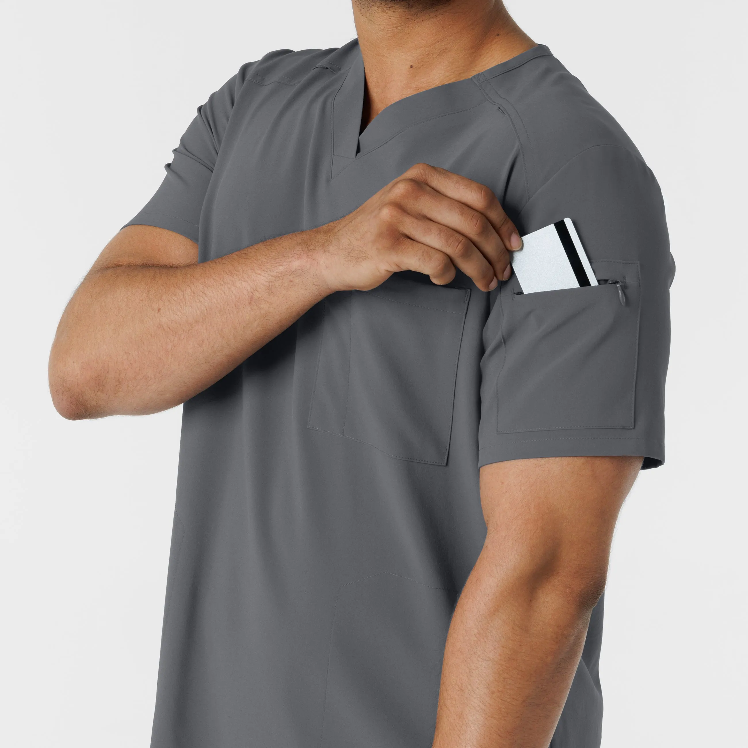 RENEW 6834 Men's V-Neck 5 Pocket Scrub Top Pewter