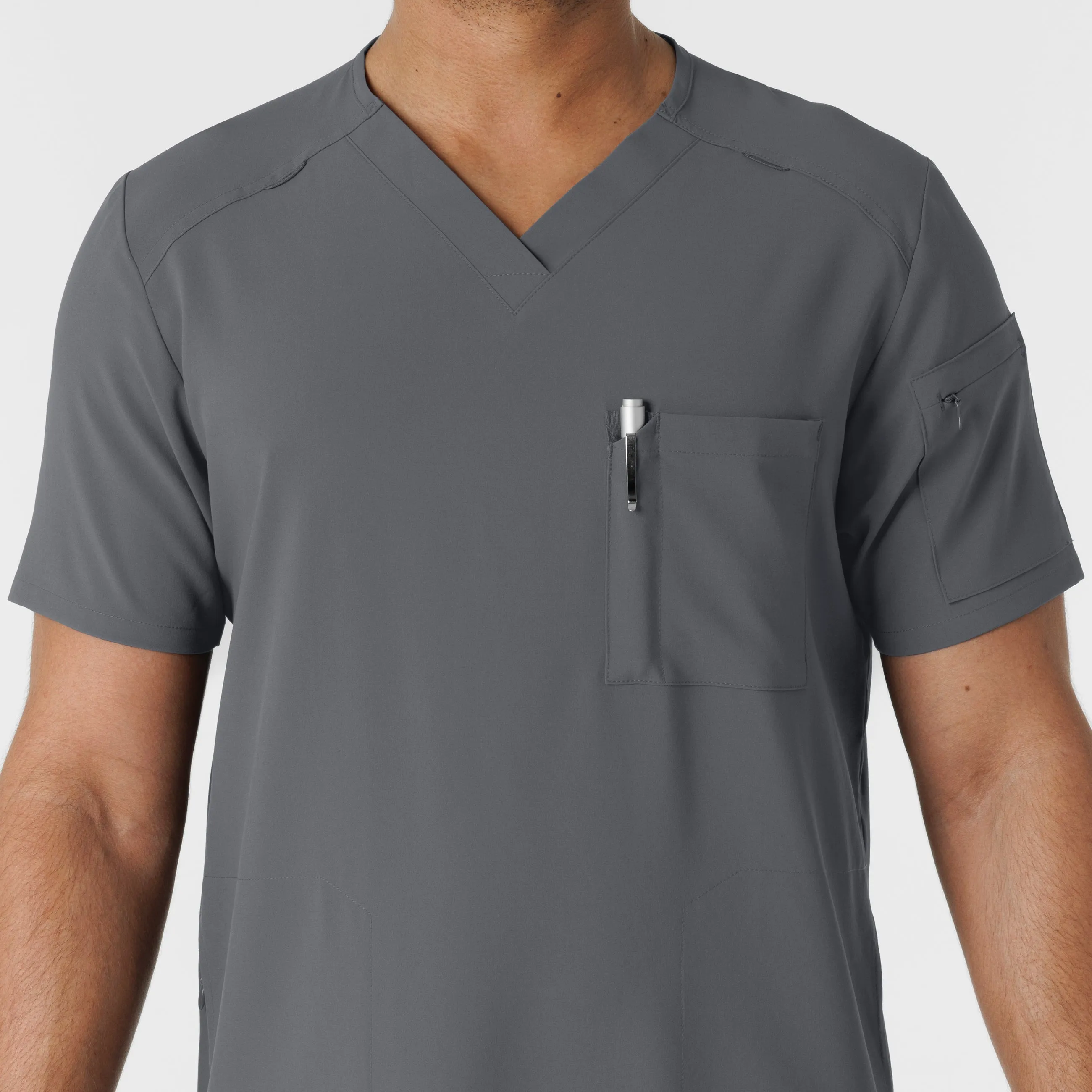 RENEW 6834 Men's V-Neck 5 Pocket Scrub Top Pewter
