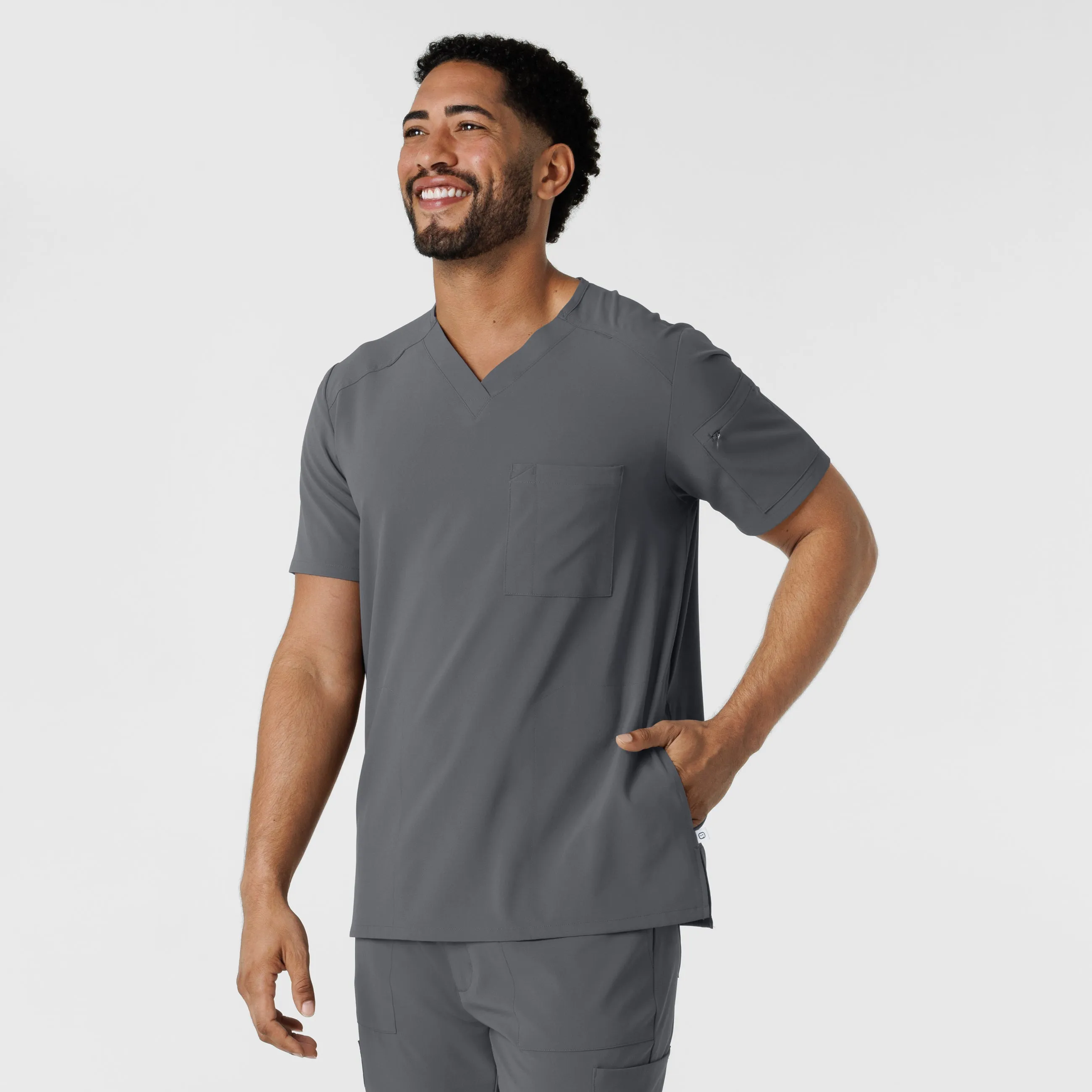 RENEW 6834 Men's V-Neck 5 Pocket Scrub Top Pewter