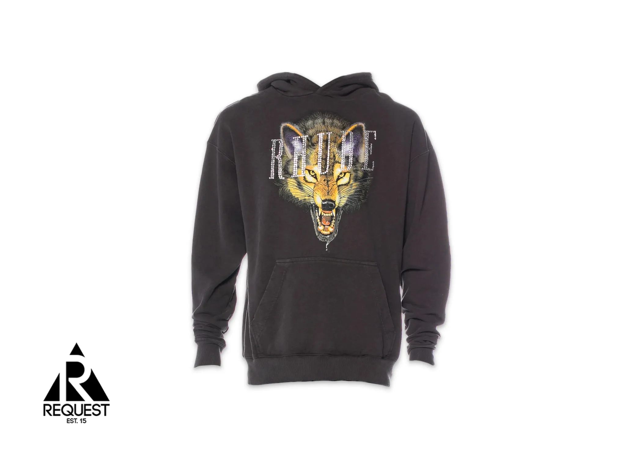 Rhinestone Wolf Head Hoodie "Grey"