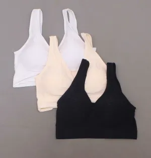 Rhonda Shear 3 Pack Jacquard Ahh Bras Removable Pads Neutrals Large
