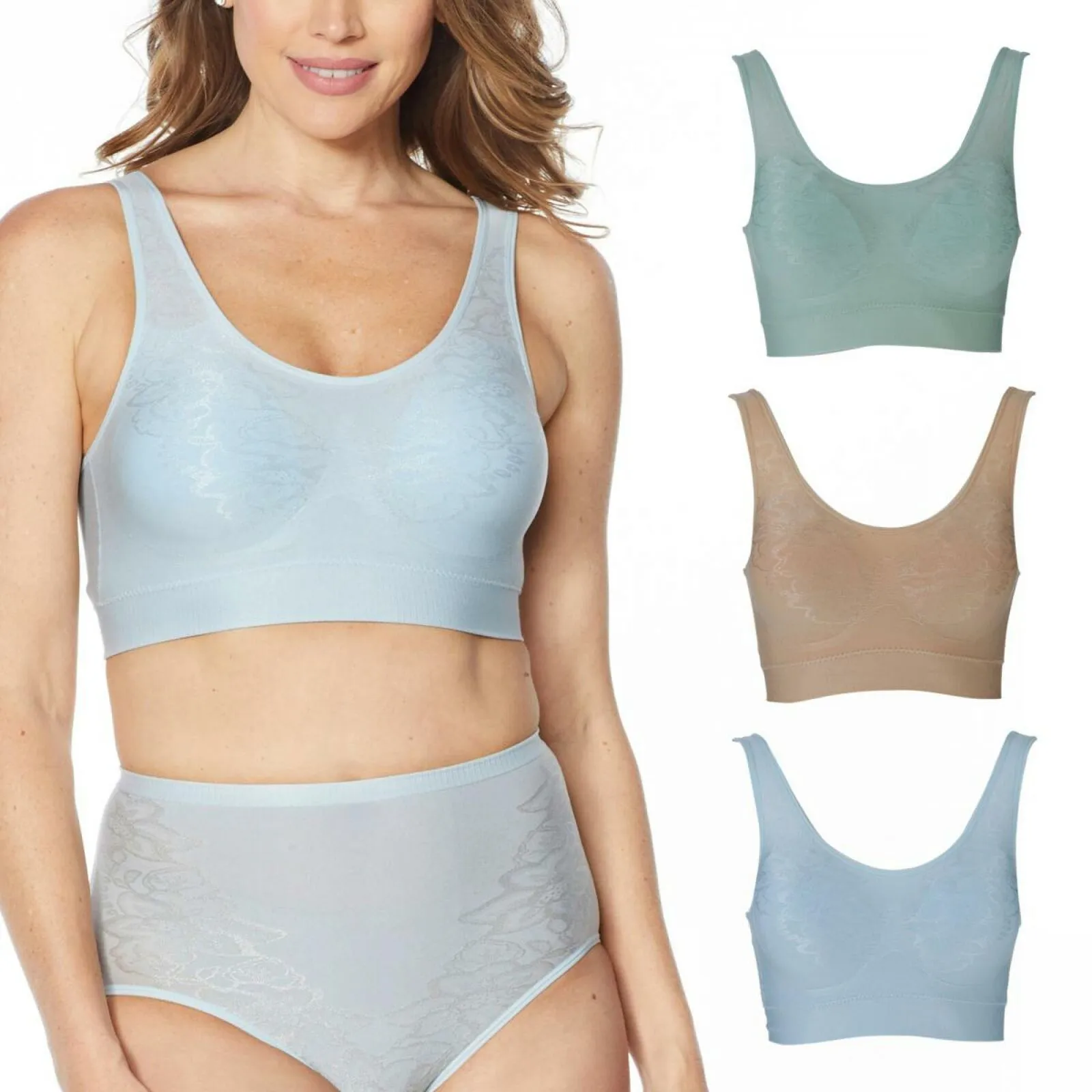 Rhonda Shear 3 Pack Jacquard Ahh Bras With Removable Pads Lights Medium
