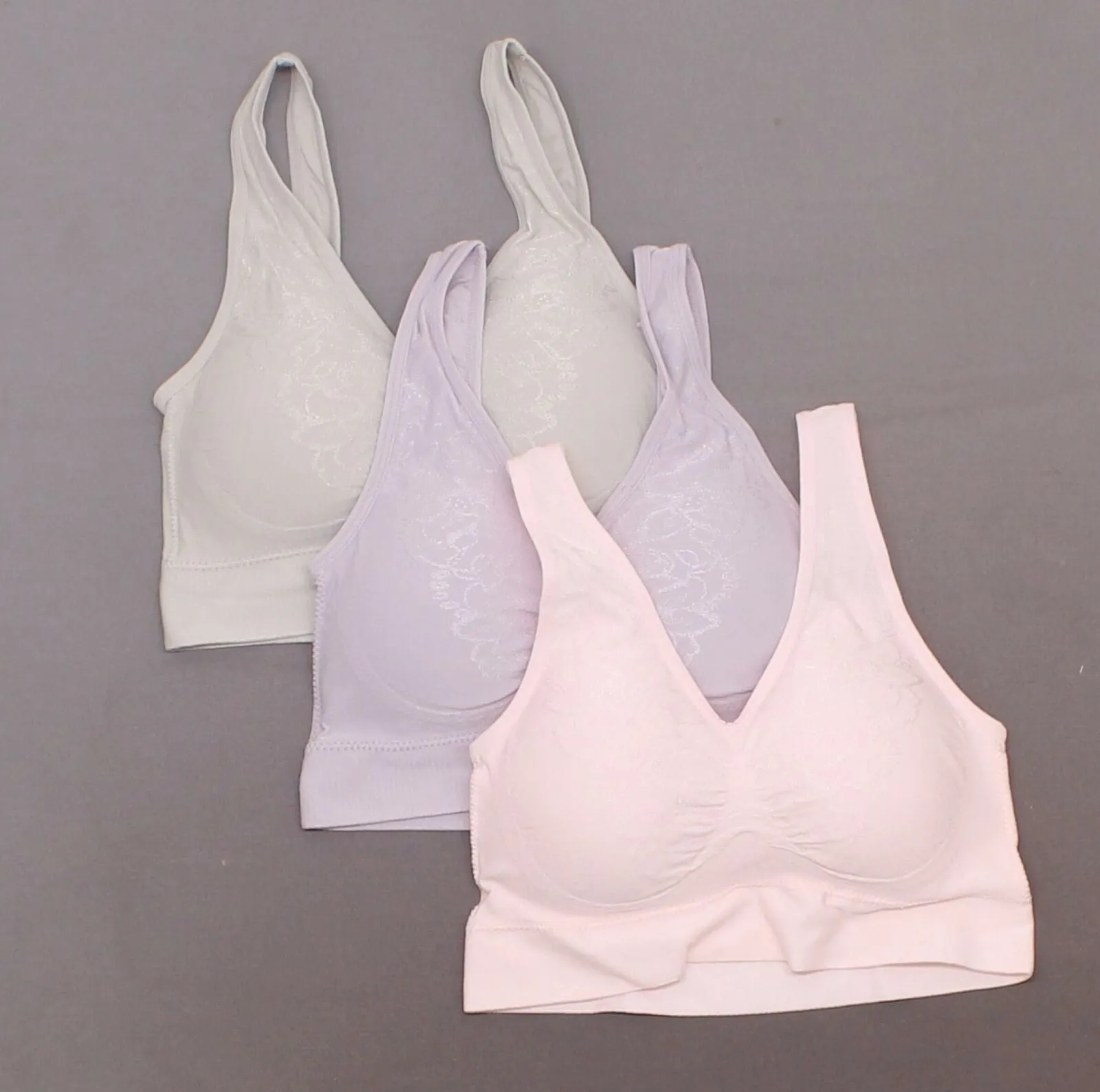 Rhonda Shear 3 Pack Jacquard Ahh Bras With Removable Pads Pastels Small