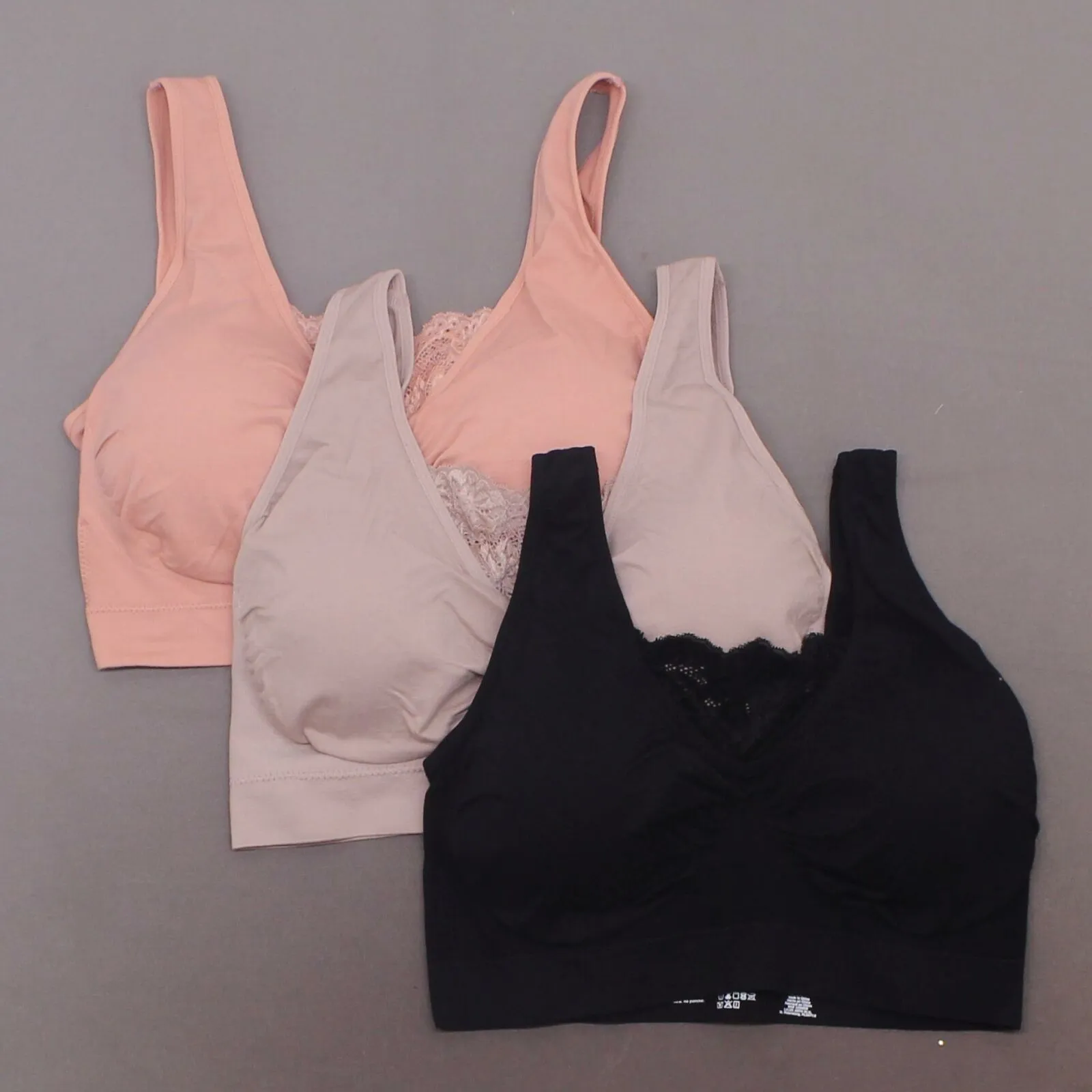 Rhonda Shear 3 Pack Plus Size Cotton Blend Bras with Lace Inset Pink Multi 2X