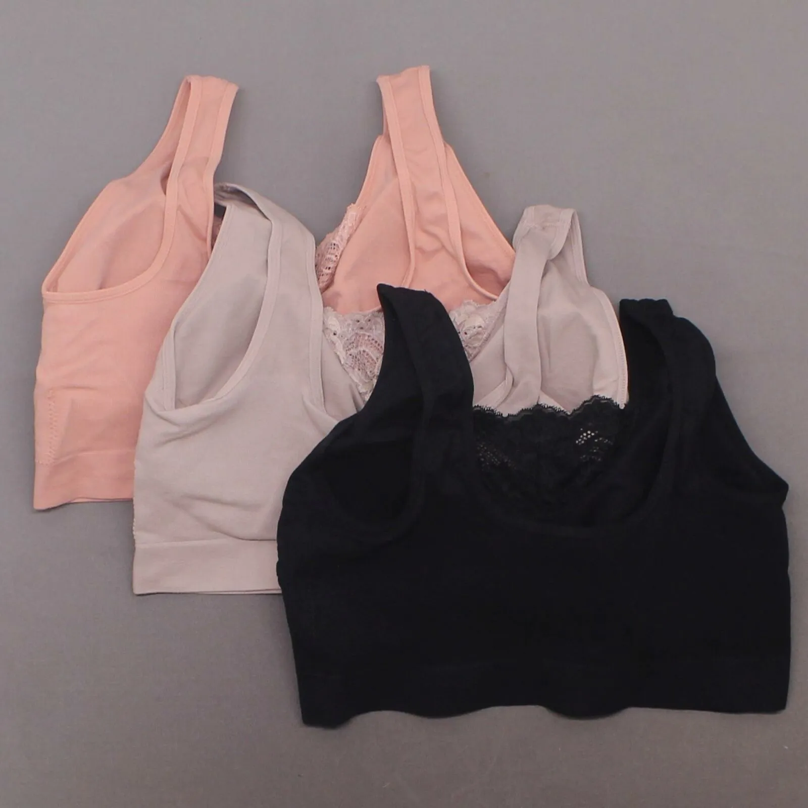 Rhonda Shear 3 Pack Plus Size Cotton Blend Bras with Lace Inset Pink Multi 2X