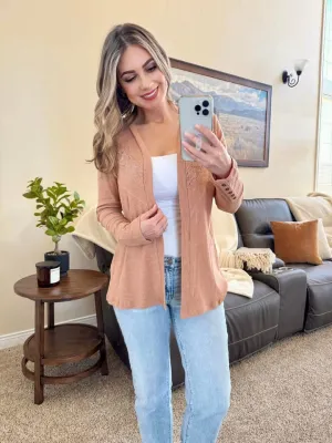 Ribbed Cardigan with Button Detail in Ginger