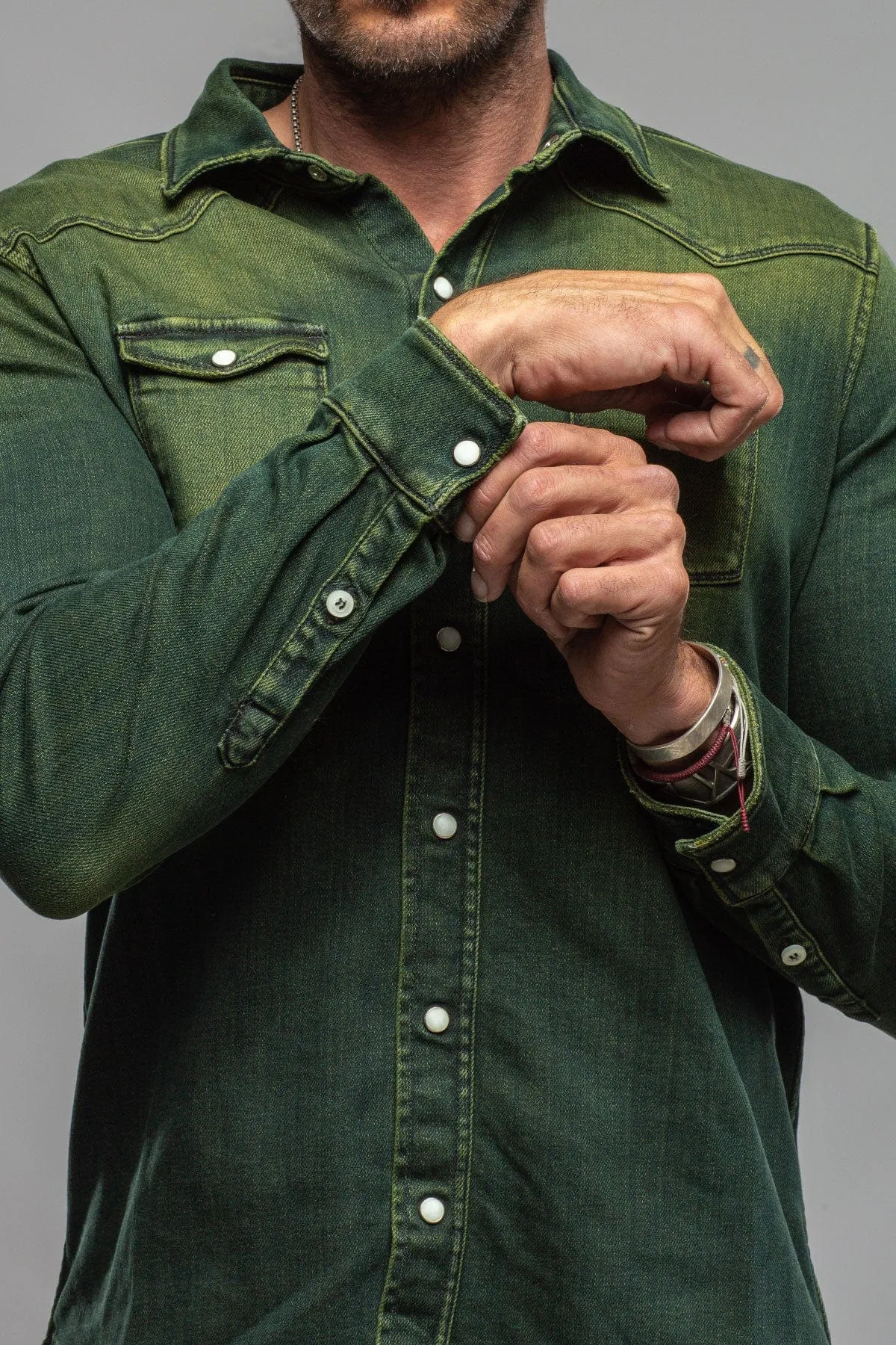 Roper Over-Dyed Western Snap Shirt In Avocado