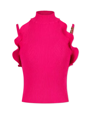 Ruffled Halterneck Knit Tank Top