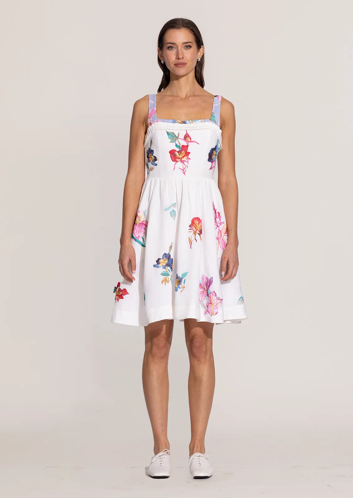 Saffy ivory pleated trim mini dress