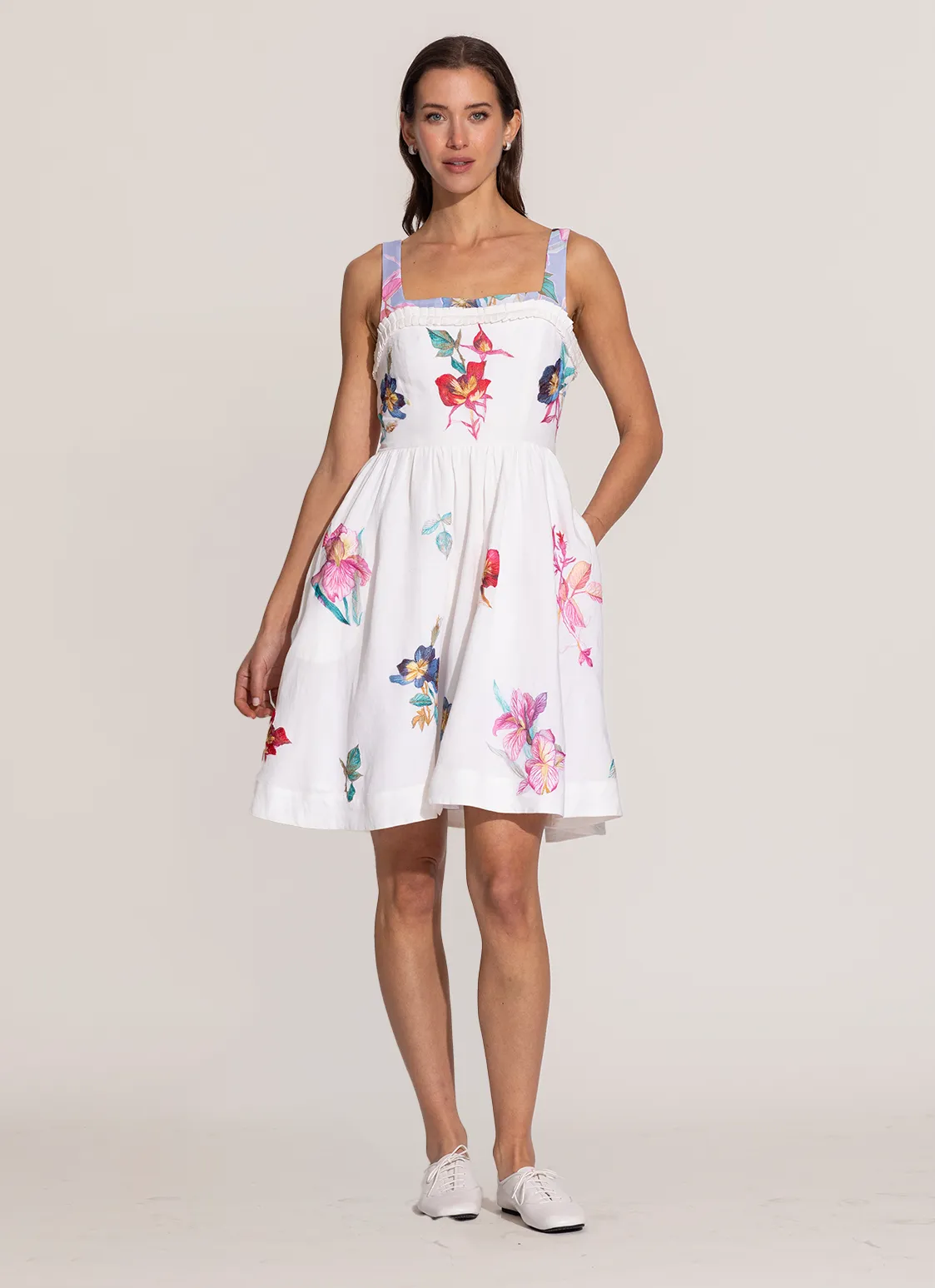 Saffy ivory pleated trim mini dress