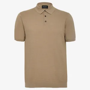 Sand Retro Cotton Knitted Polo Shirt - Beige