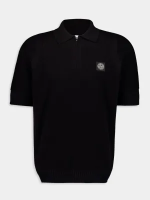 Short-Sleeve Black Polo Knit