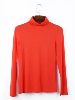 Simple Long Sleeves Skinny Solid Color High-Neck T-Shirts