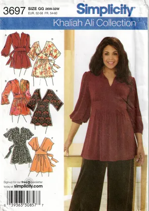 Simplicity 3697 Khalia Ali Womens Stretch Knit & Woven Tunic Tops Out Of Print Sewing Pattern Size 26W - 32W UNCUT Factory Folded