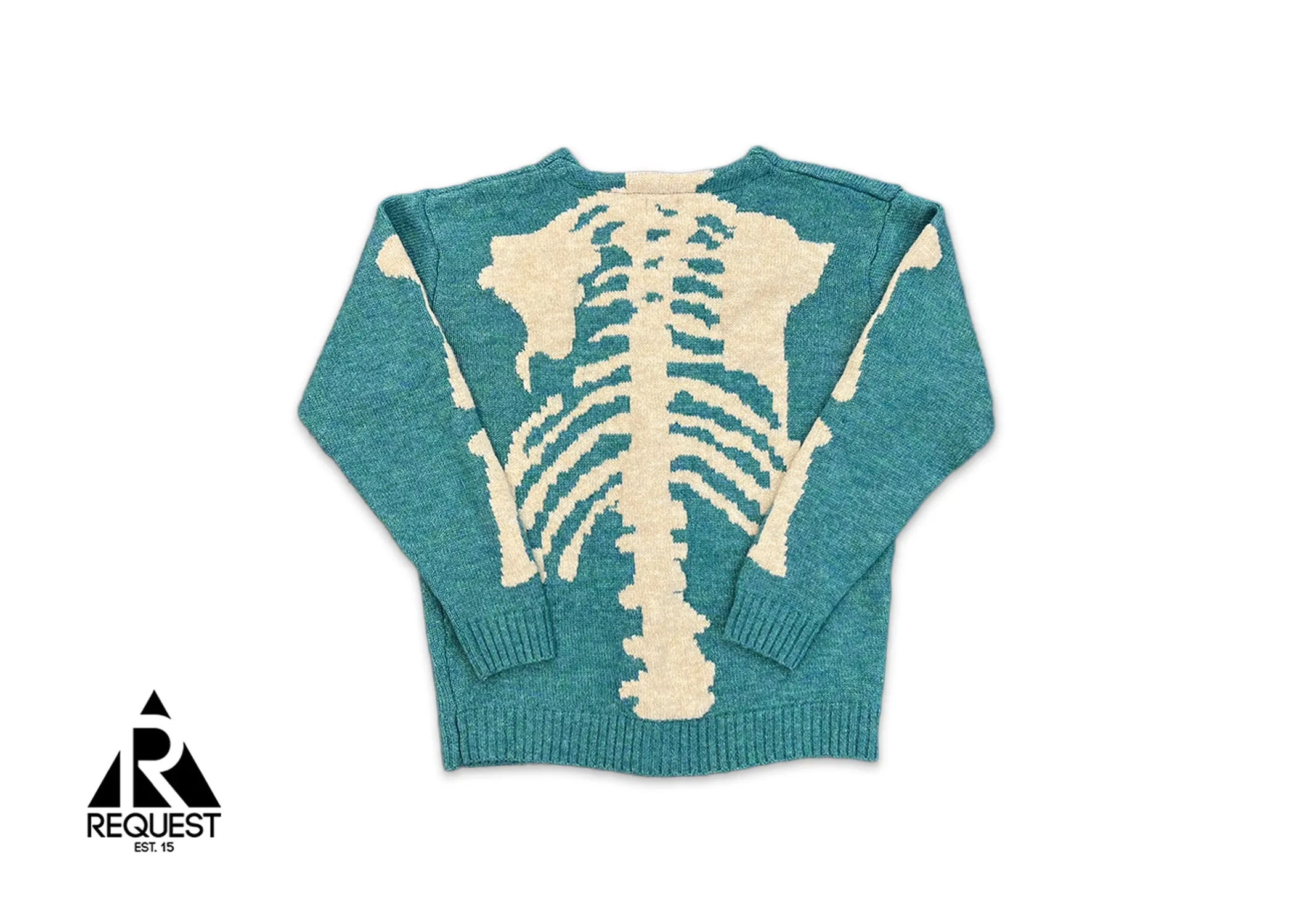 Skeleton Distressed Jacquard Knit Cardigan "Teal"