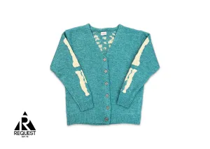 Skeleton Distressed Jacquard Knit Cardigan "Teal"