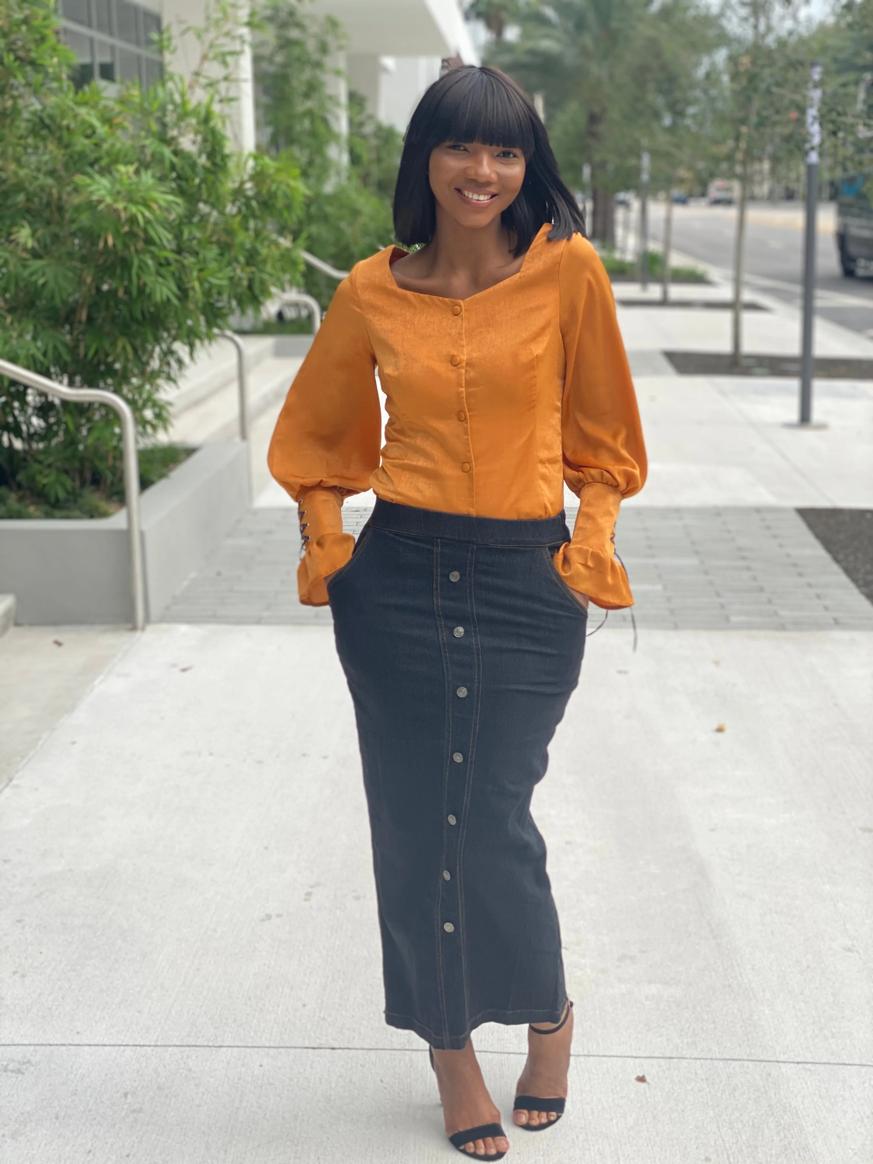 Slight stretch black jean skirt