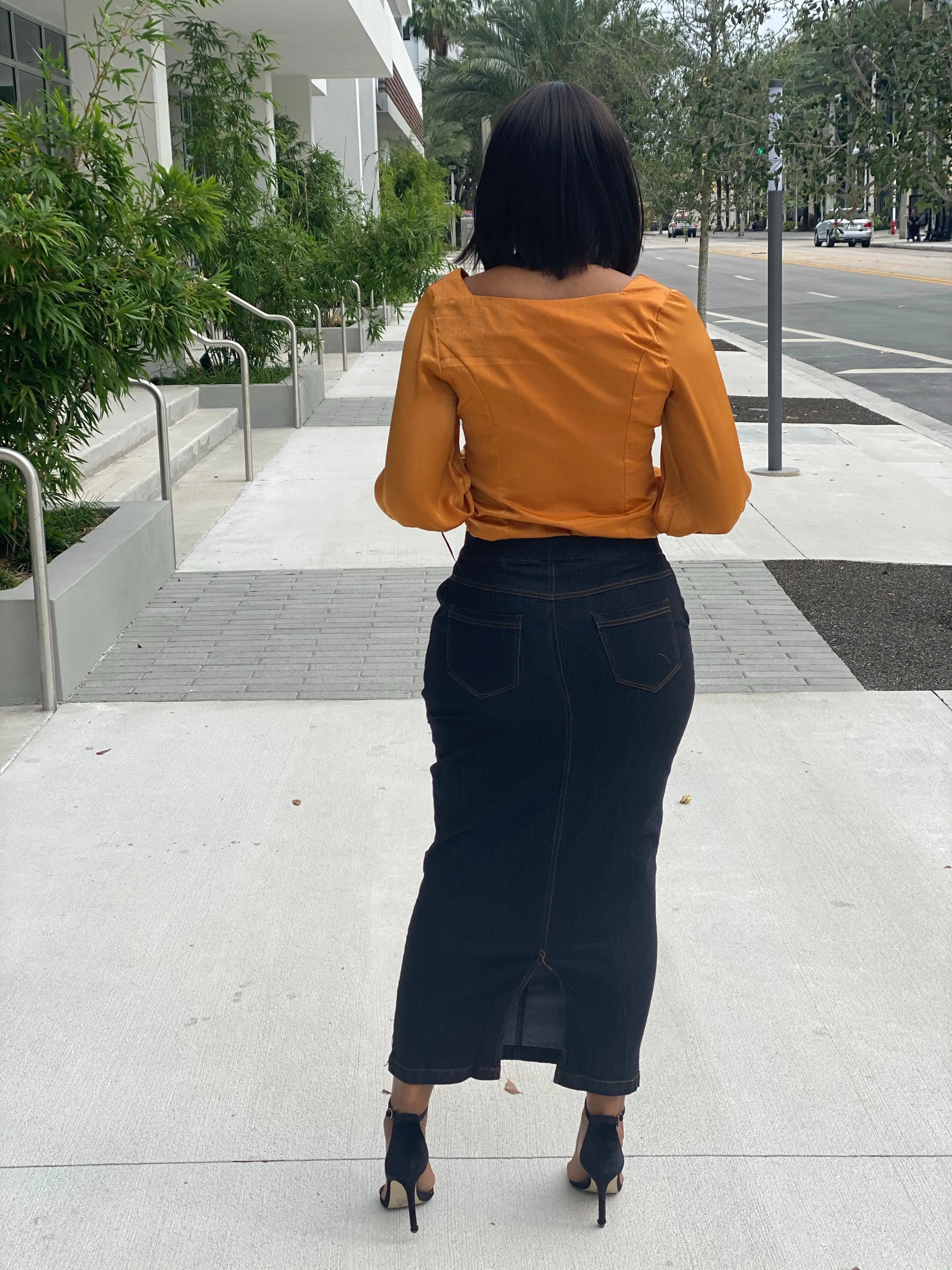 Slight stretch black jean skirt