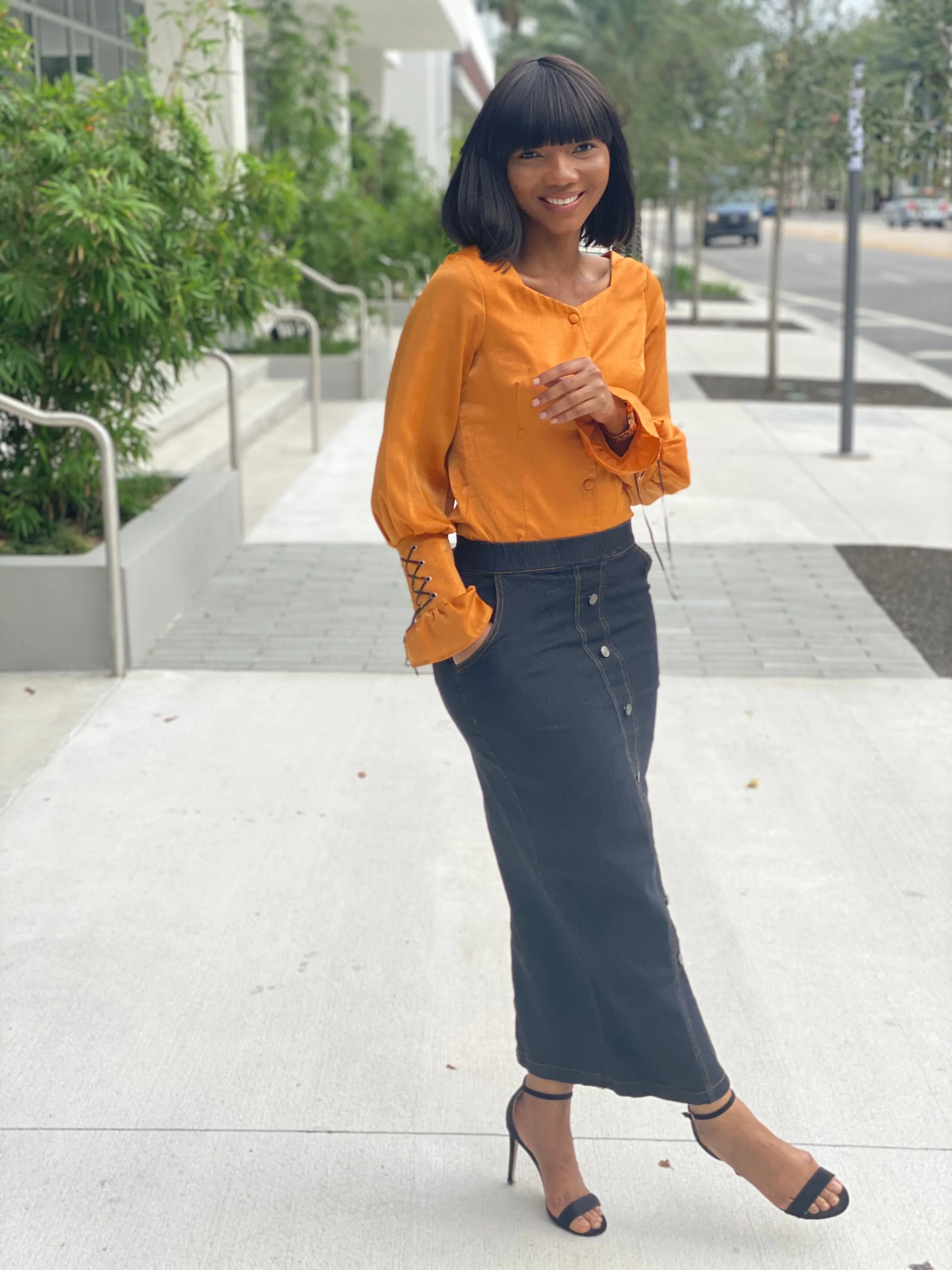 Slight stretch black jean skirt