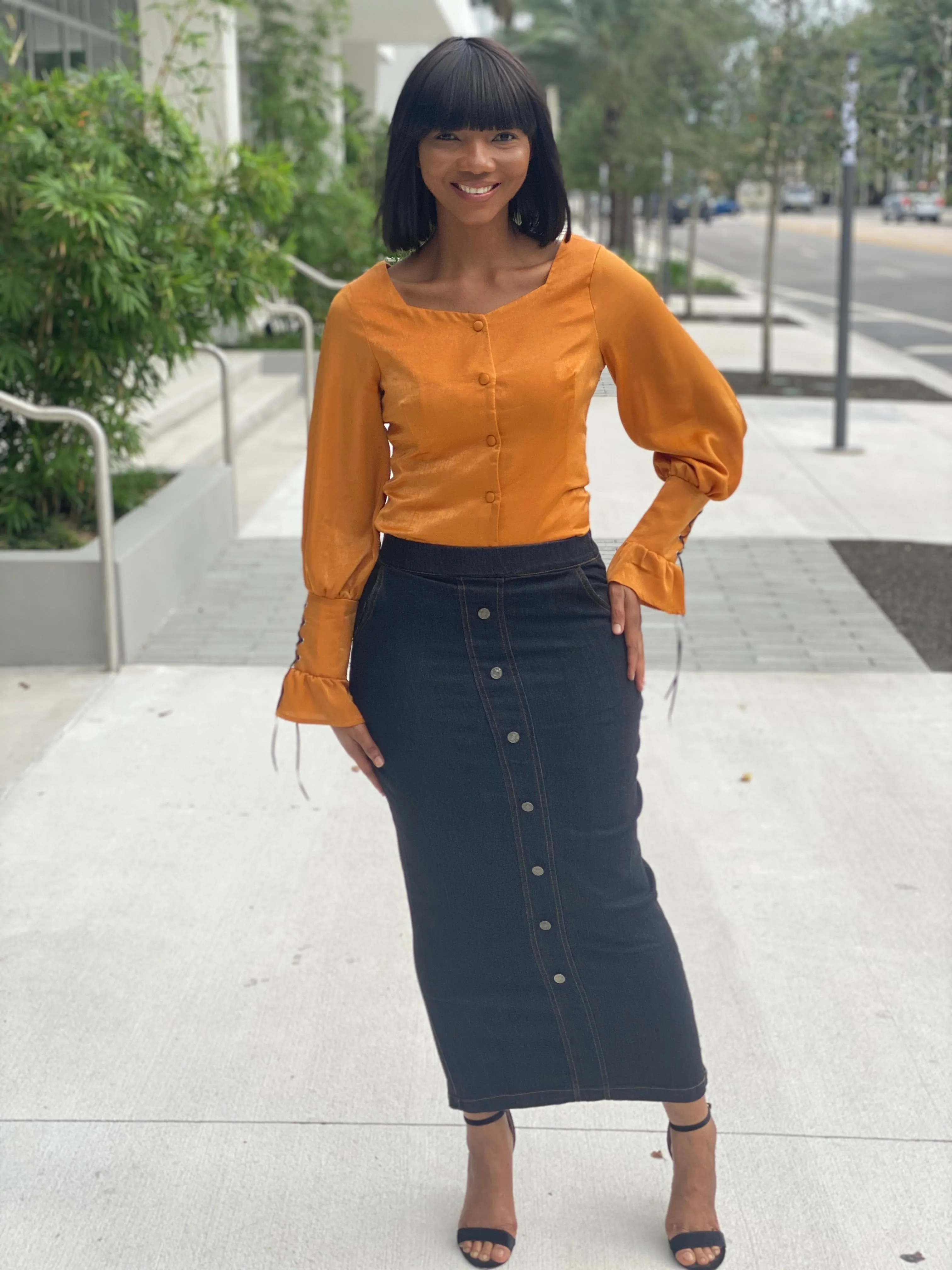 Slight stretch black jean skirt