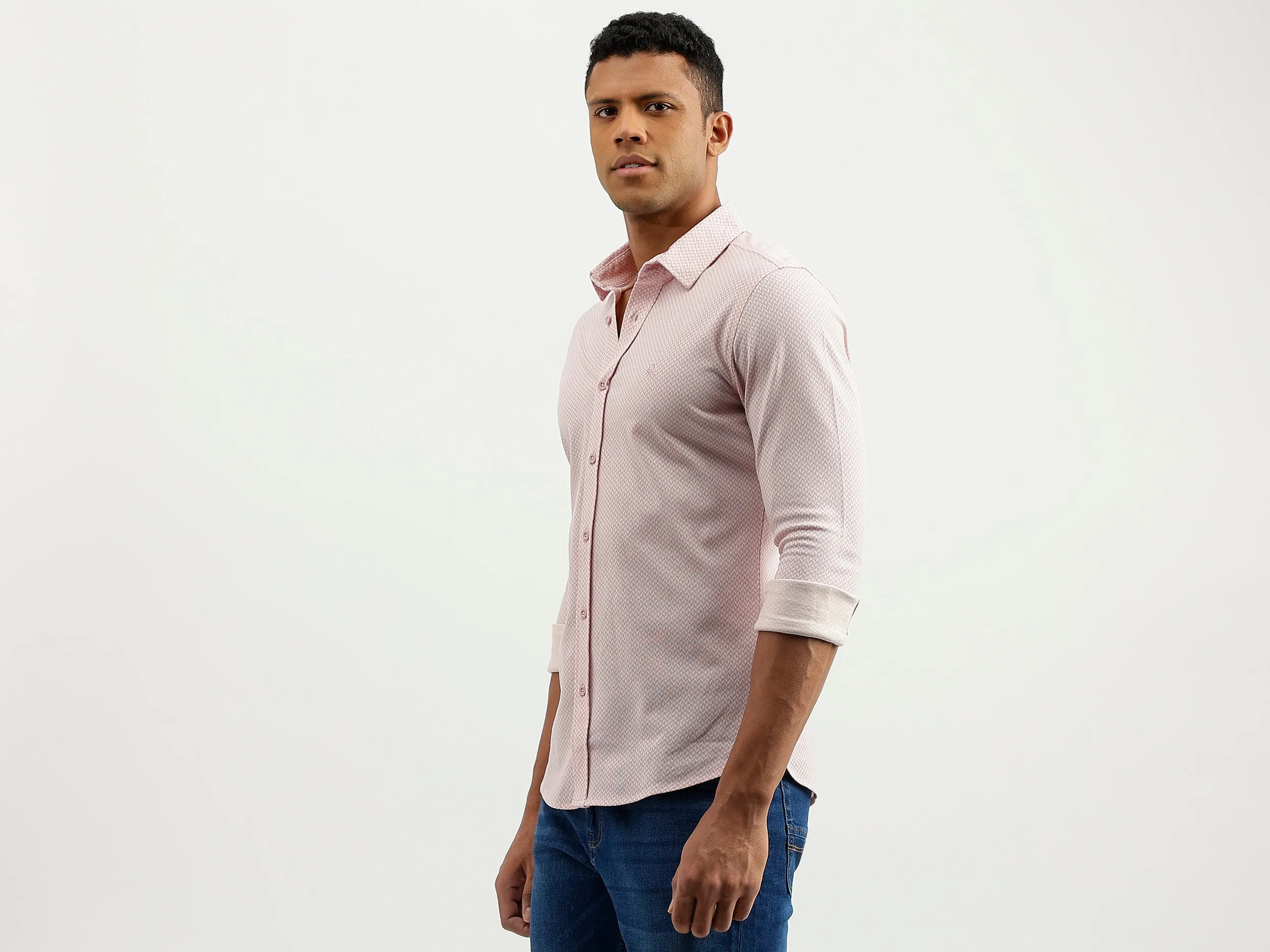 Slim Fit Spread Collar Printed Shirt