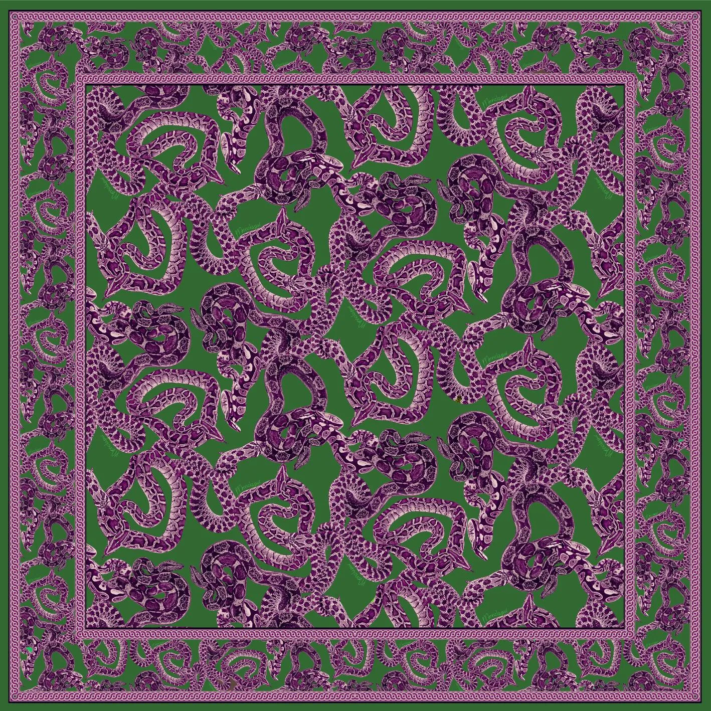 Snake Silk Scarf -  Magenta x Emerald (PREORDER)