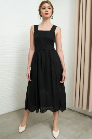 SOLEIL Sleeveless Eyelet Midi Dress (Black)