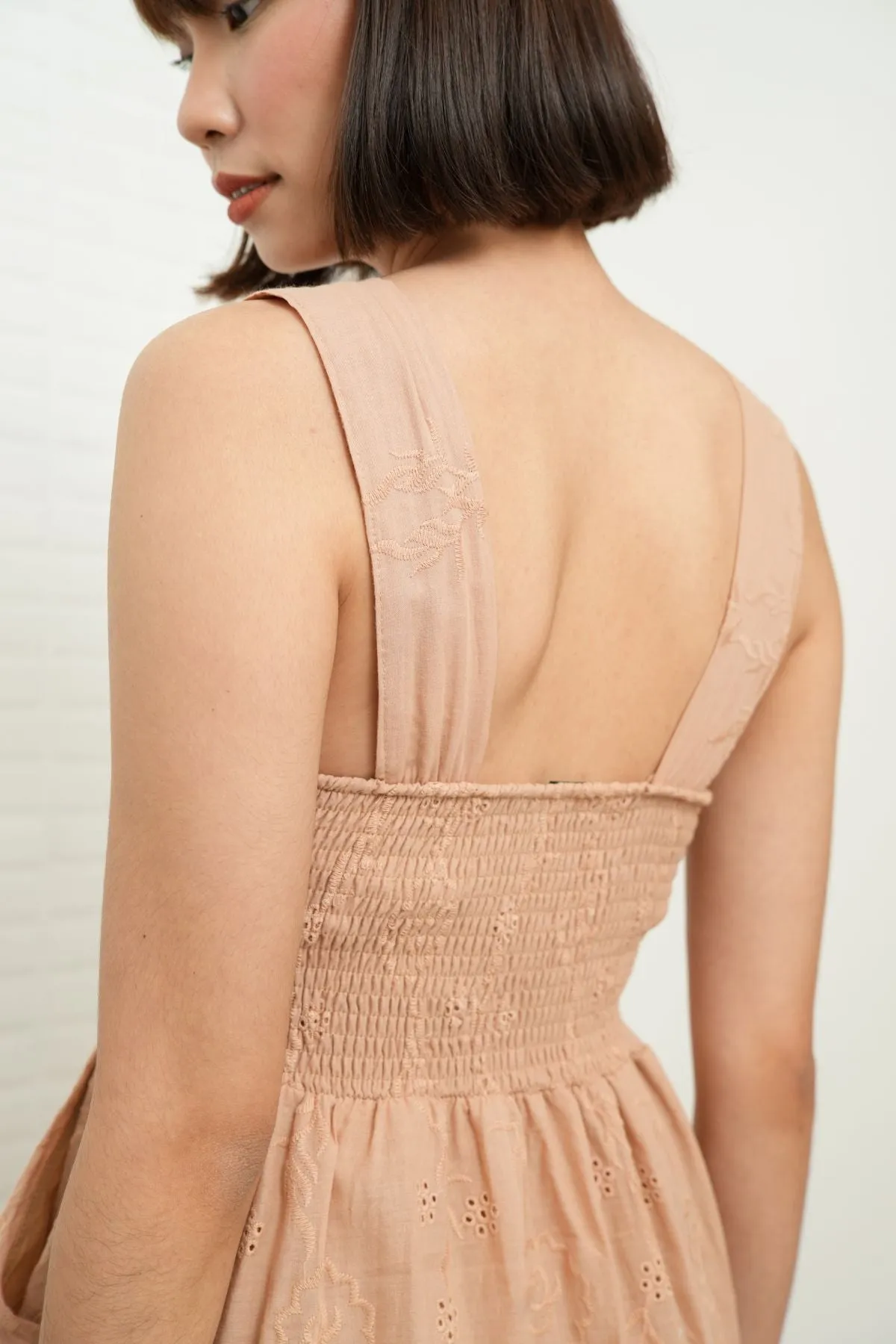 SOLEIL Sleeveless Eyelet Midi Dress (Nude)