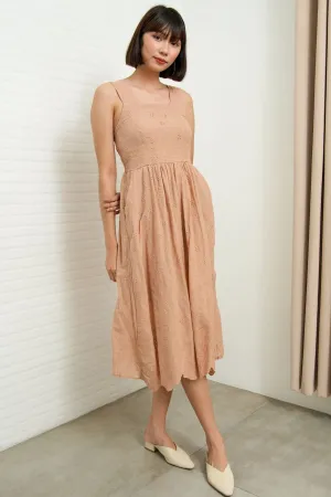 SOLEIL Sleeveless Eyelet Midi Dress (Nude)