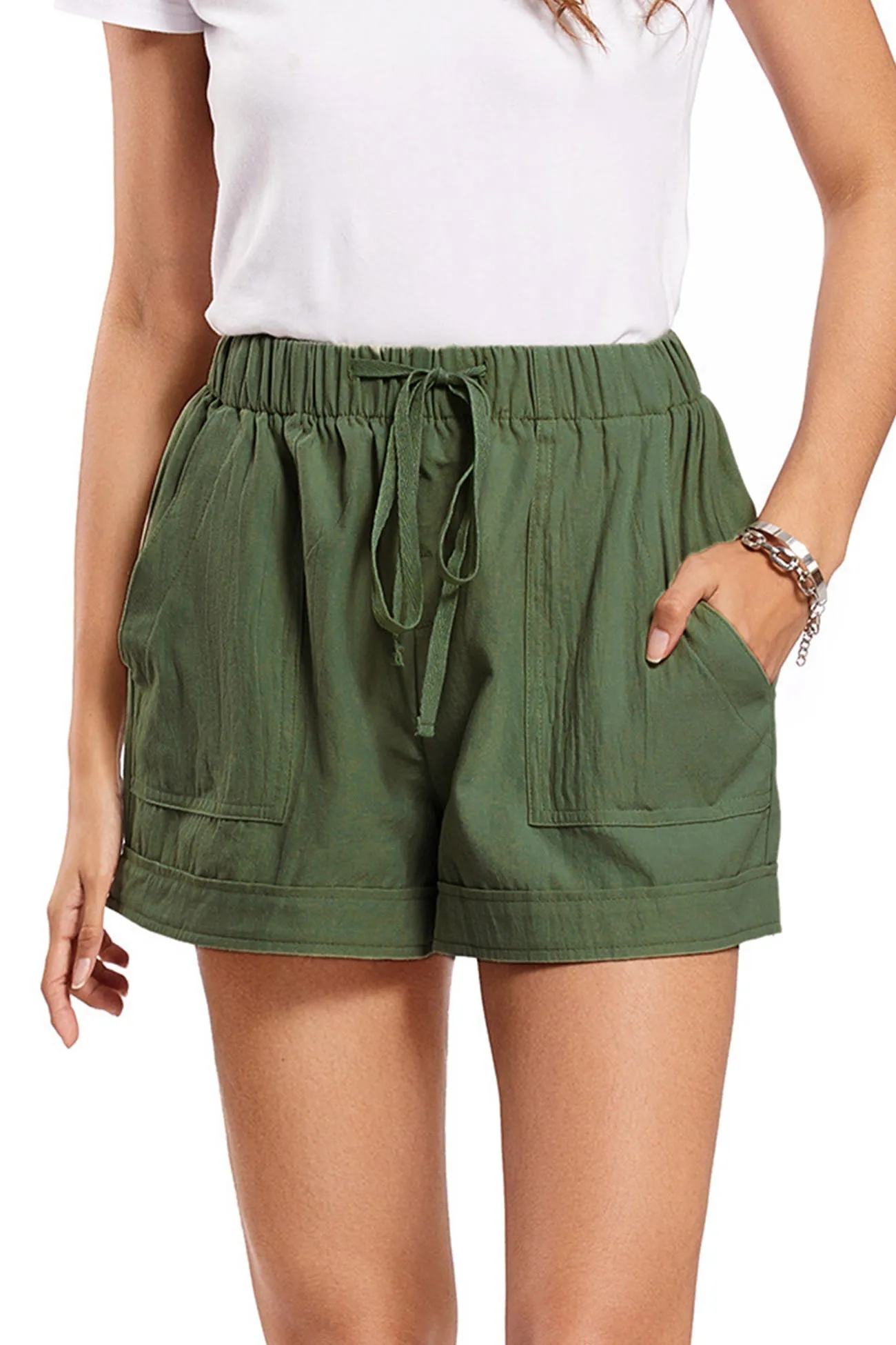 Solid Color Cotton Tie-Strap Shorts