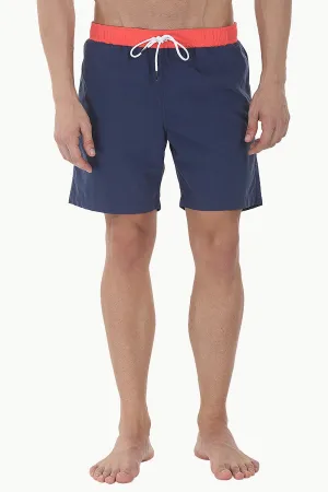 Solid Nylon Swim Shorts With Contrast Elastic Waistband