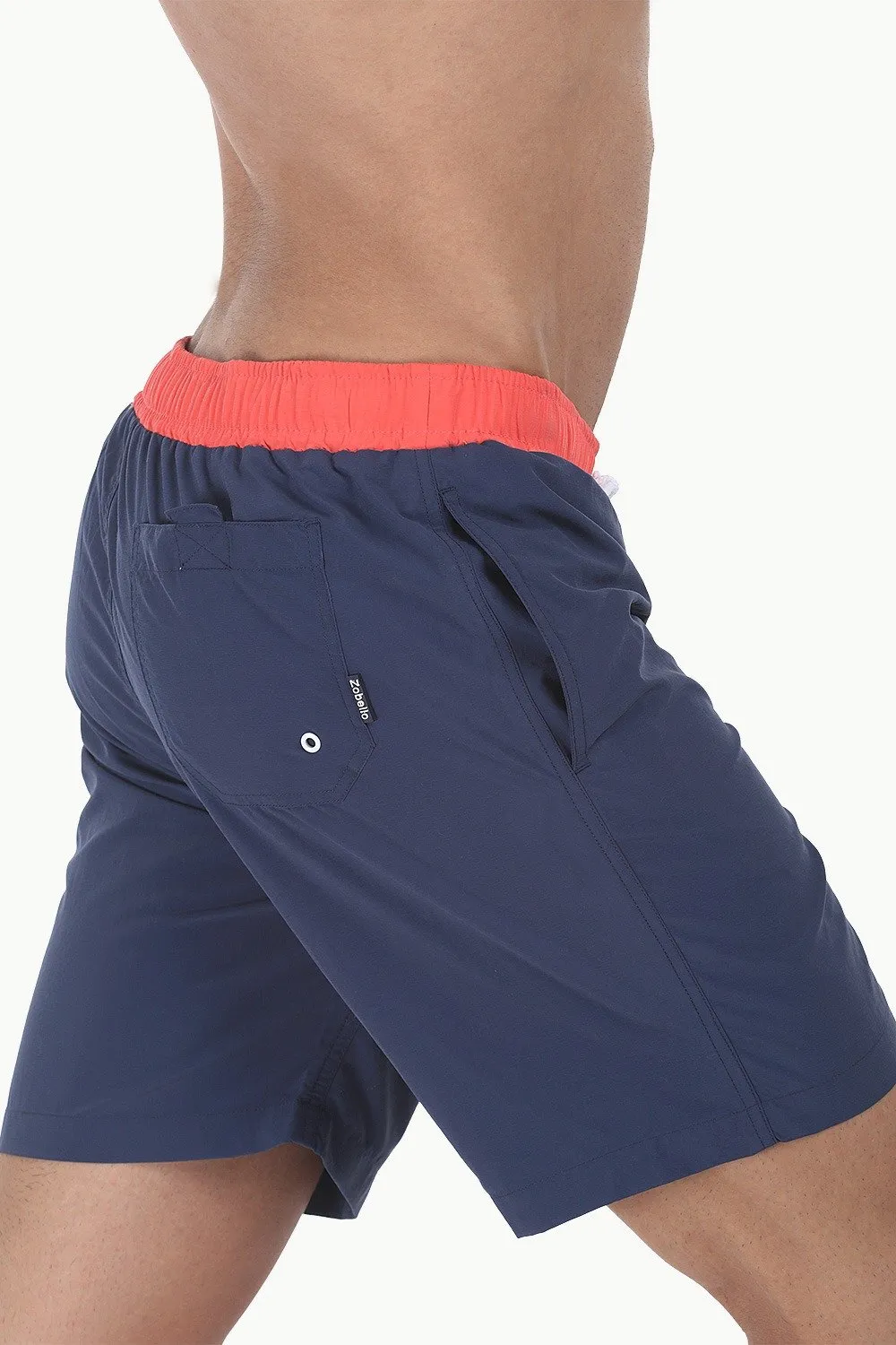 Solid Nylon Swim Shorts With Contrast Elastic Waistband