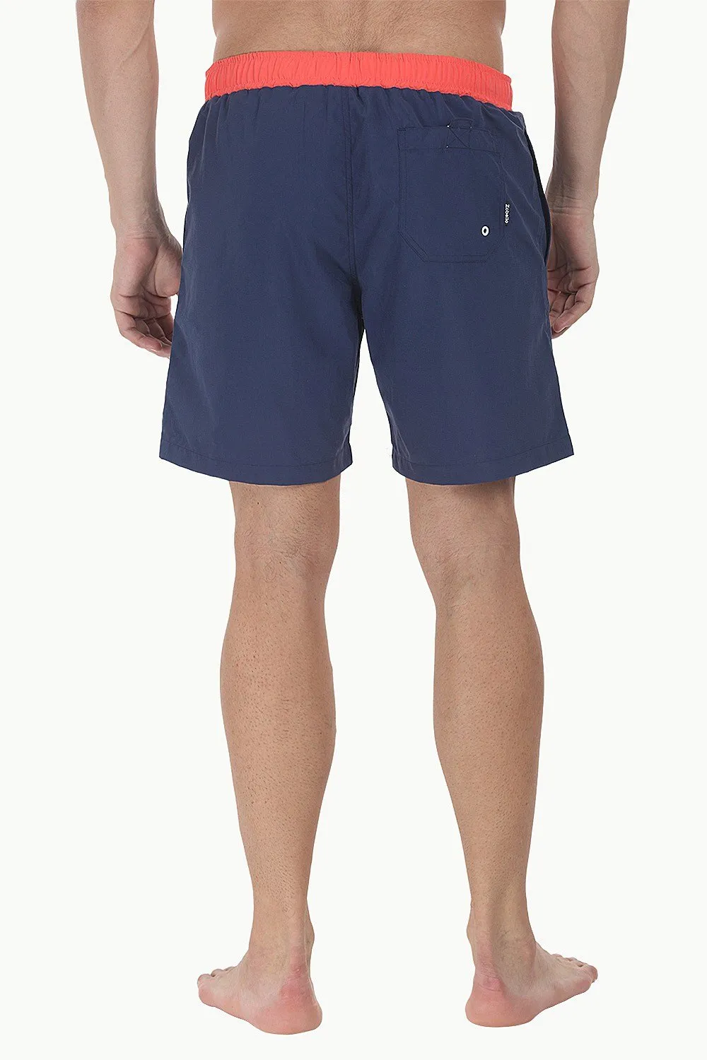 Solid Nylon Swim Shorts With Contrast Elastic Waistband