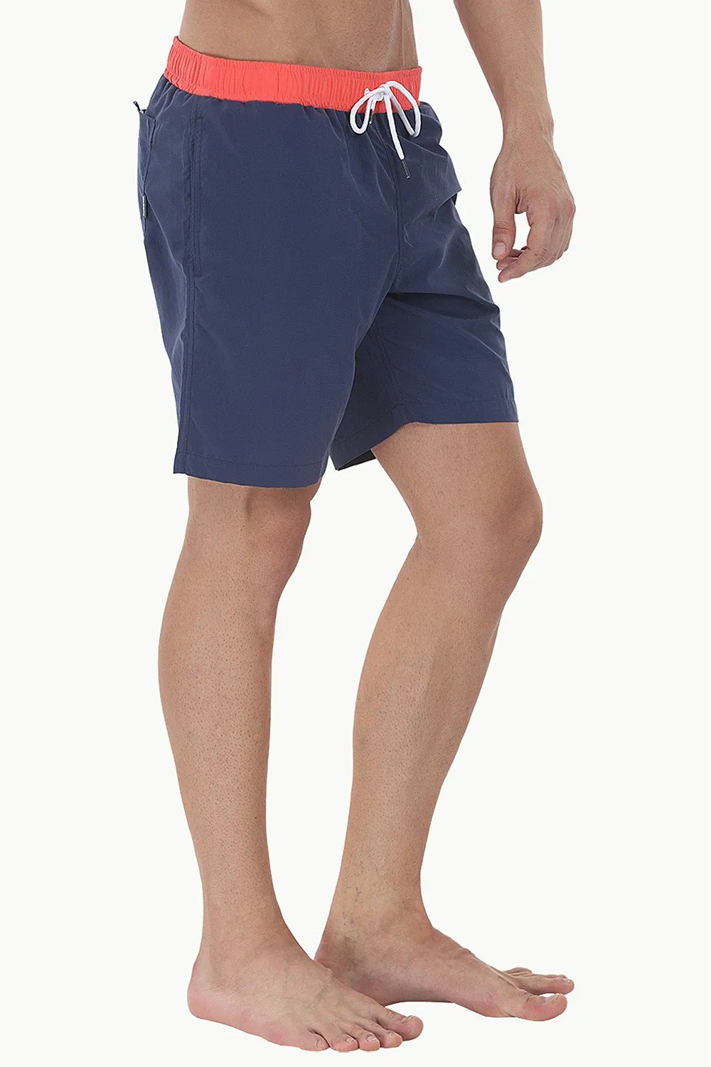 Solid Nylon Swim Shorts With Contrast Elastic Waistband