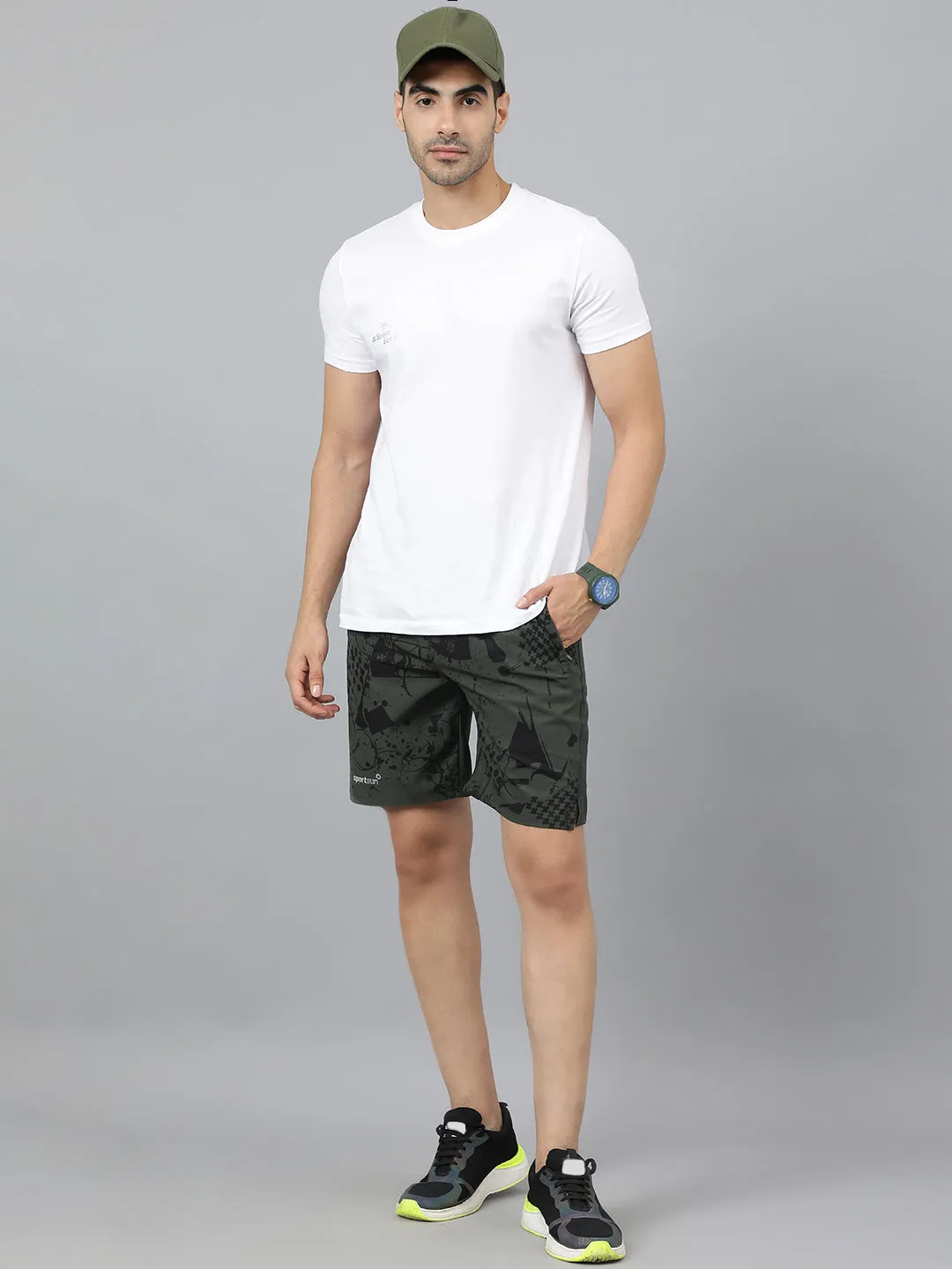 Sport Sun Olive Printed Men NS Lycra Shorts