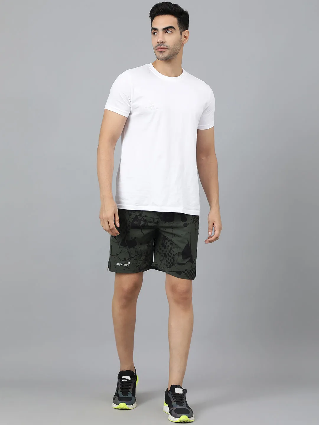 Sport Sun Olive Printed Men NS Lycra Shorts