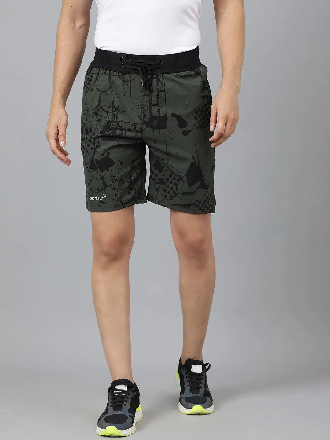 Sport Sun Olive Printed Men NS Lycra Shorts