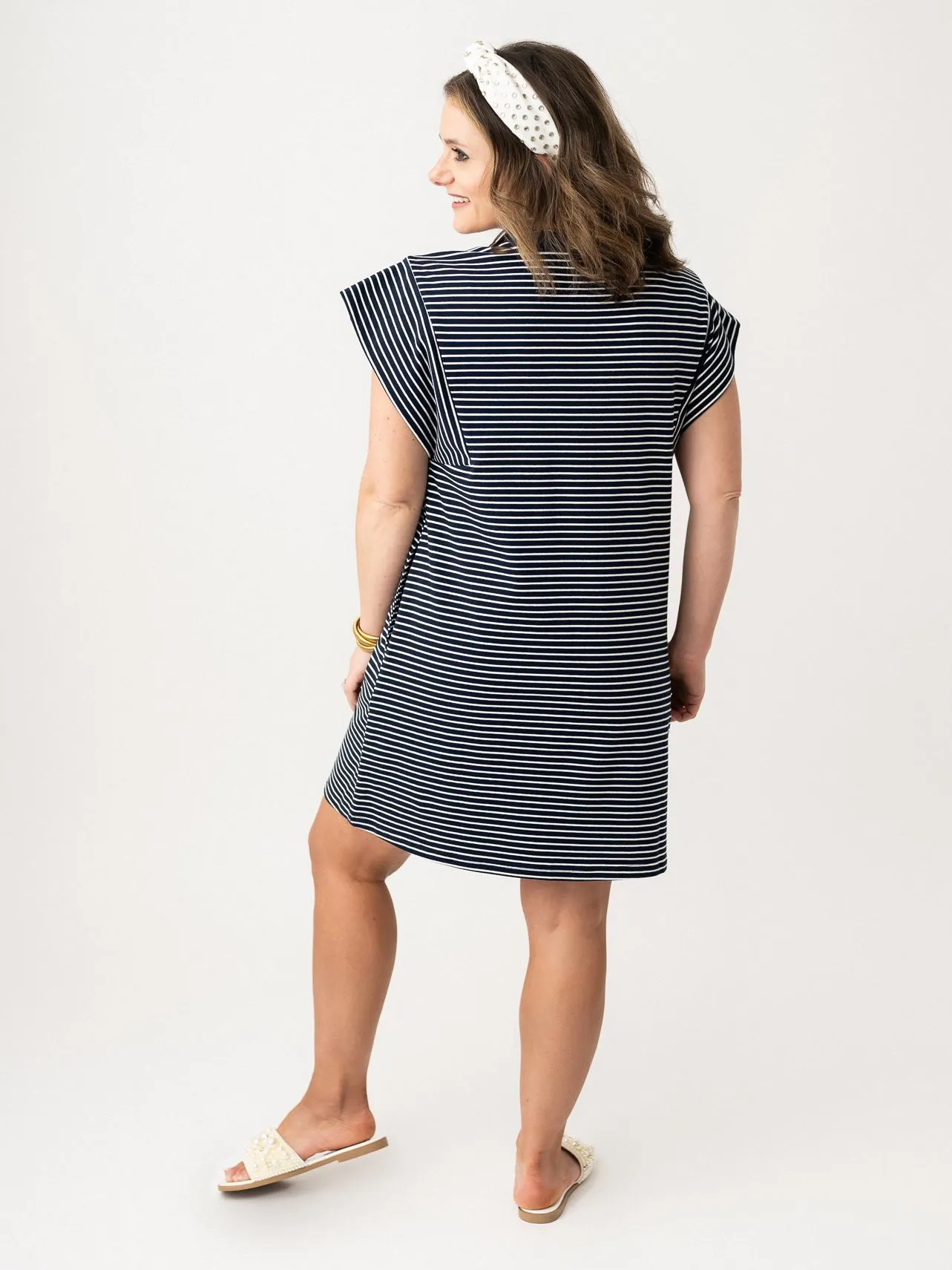 Stretch & Striped Cap Shoulder Dress