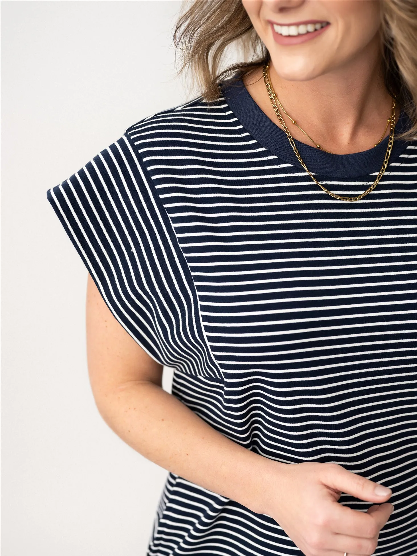 Stretch & Striped Cap Shoulder Dress