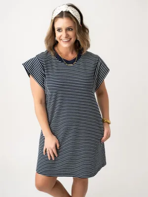 Stretch & Striped Cap Shoulder Dress
