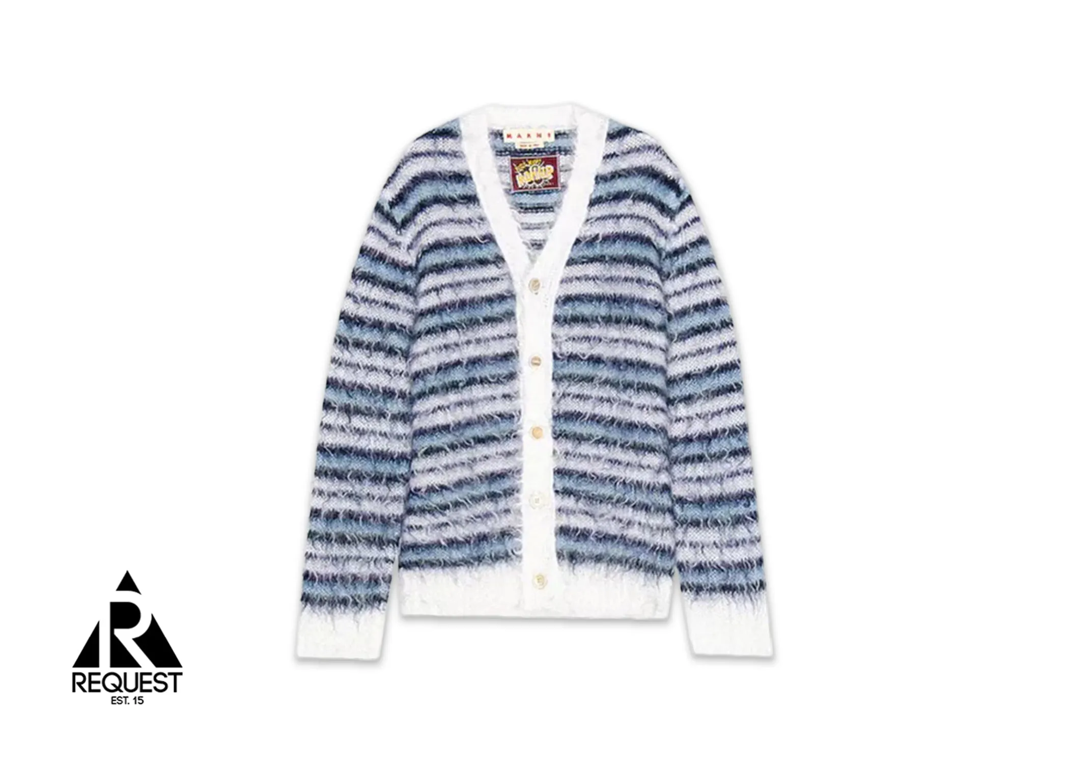 Striped Mohair Cardigan Sweater "Lily White/Blue"