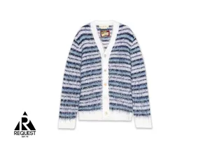 Striped Mohair Cardigan Sweater "Lily White/Blue"