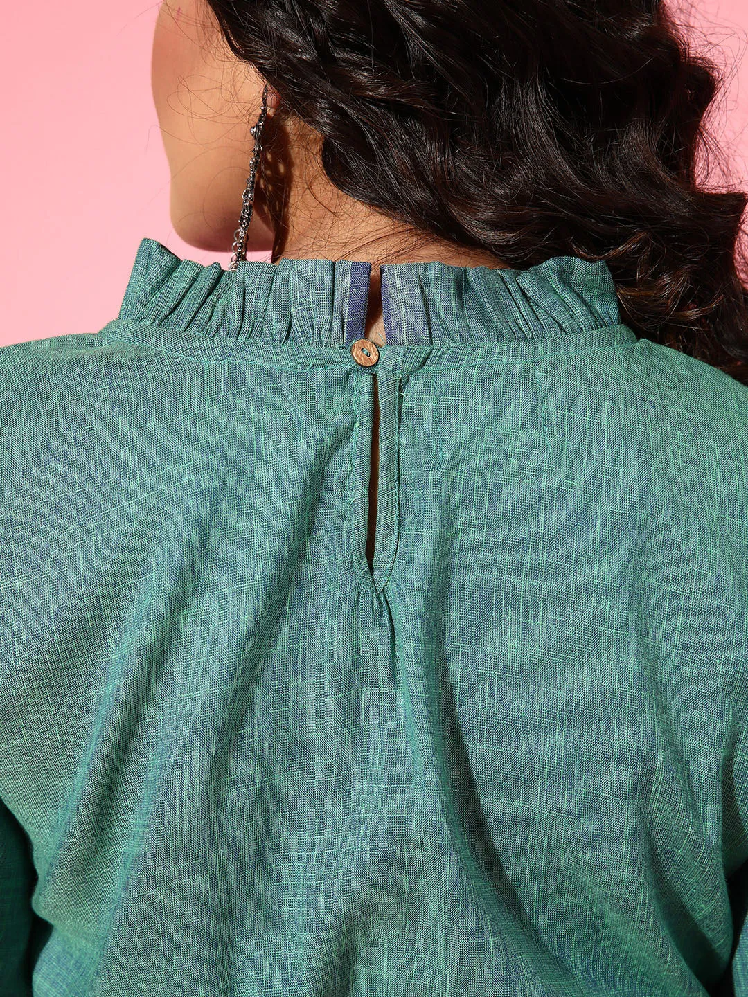 Teal Blue High Neck Crop Top