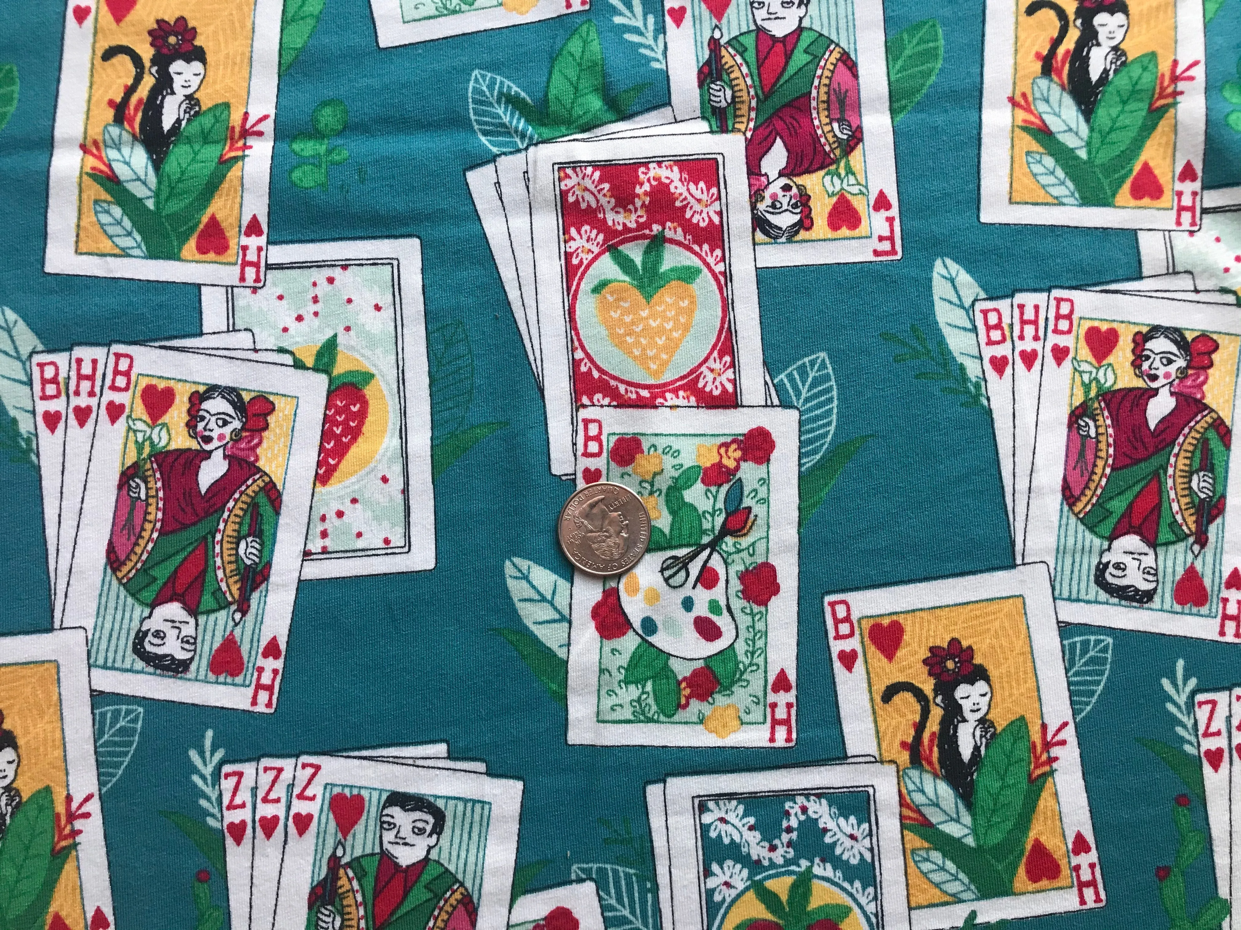 Teal Frida Playing Card Cotton Spandex