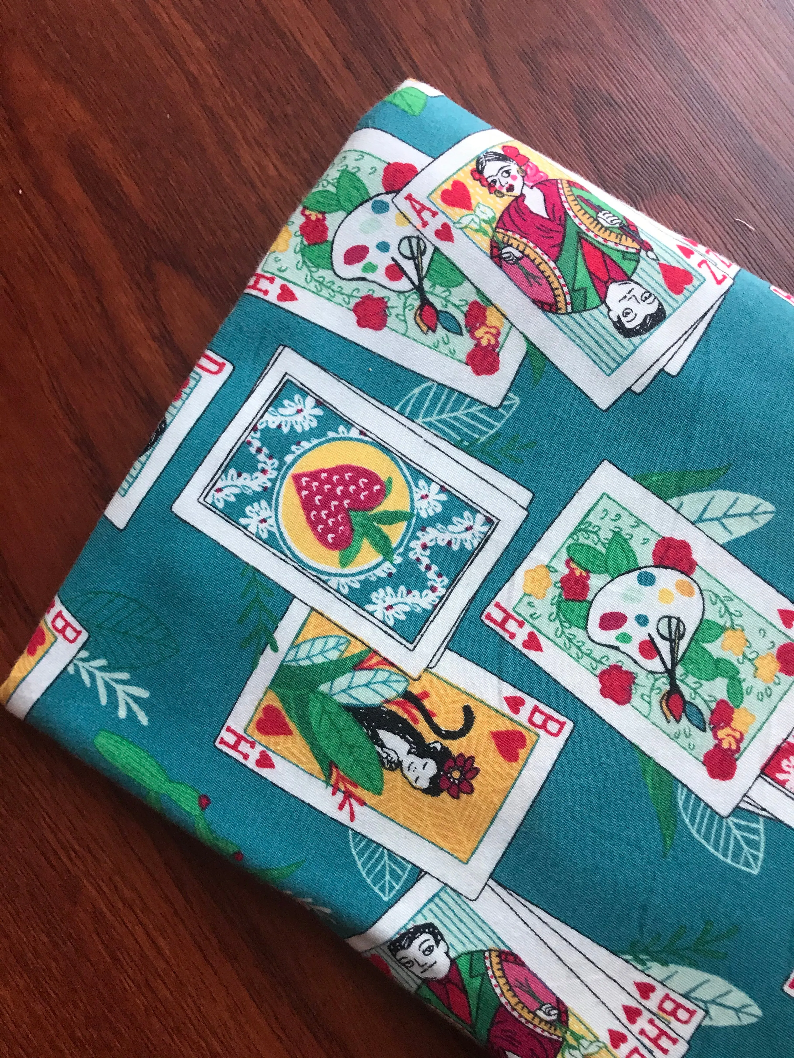 Teal Frida Playing Card Cotton Spandex