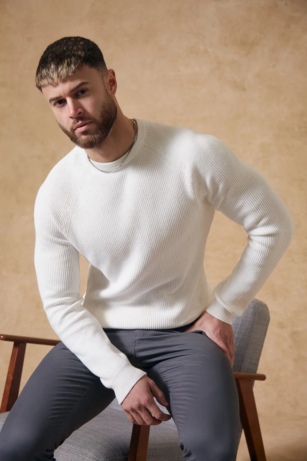 Textured Cotton Crew Neck in Winter White