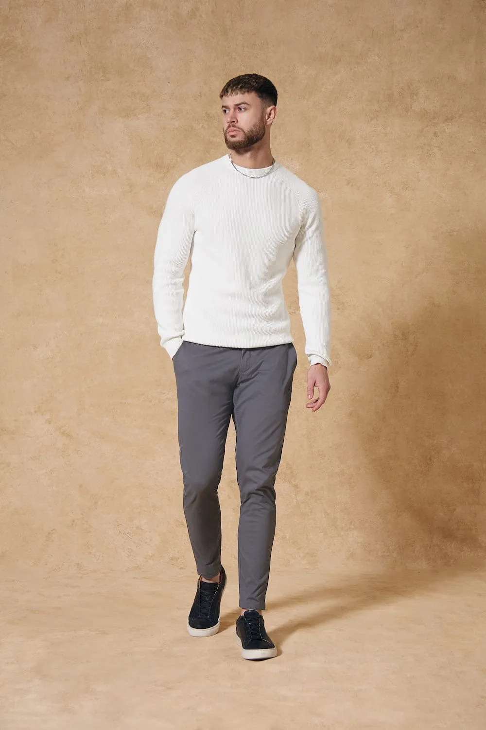 Textured Cotton Crew Neck in Winter White