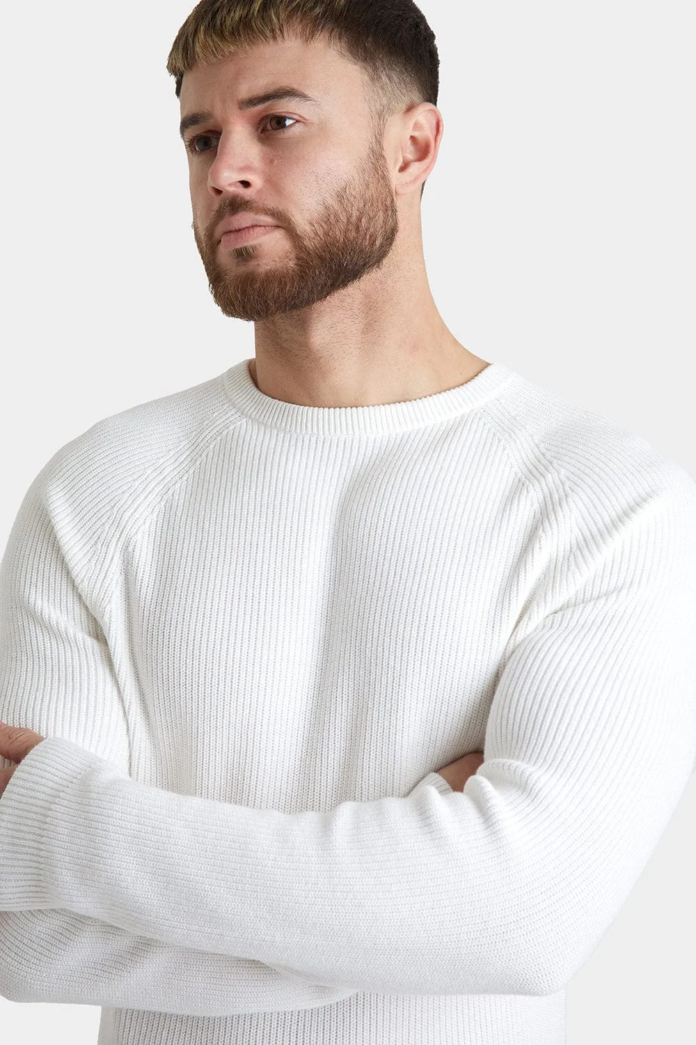 Textured Cotton Crew Neck in Winter White