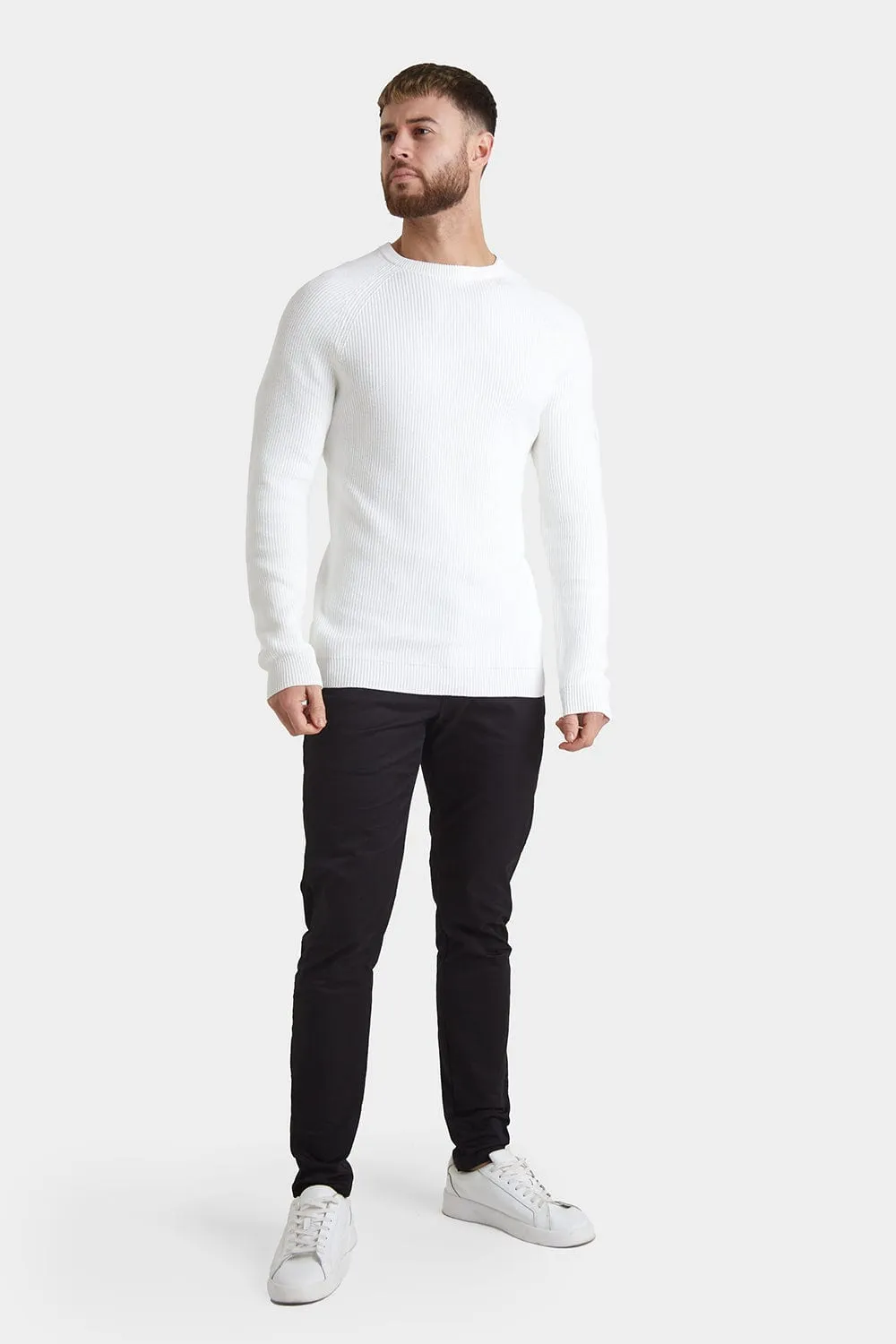 Textured Cotton Crew Neck in Winter White
