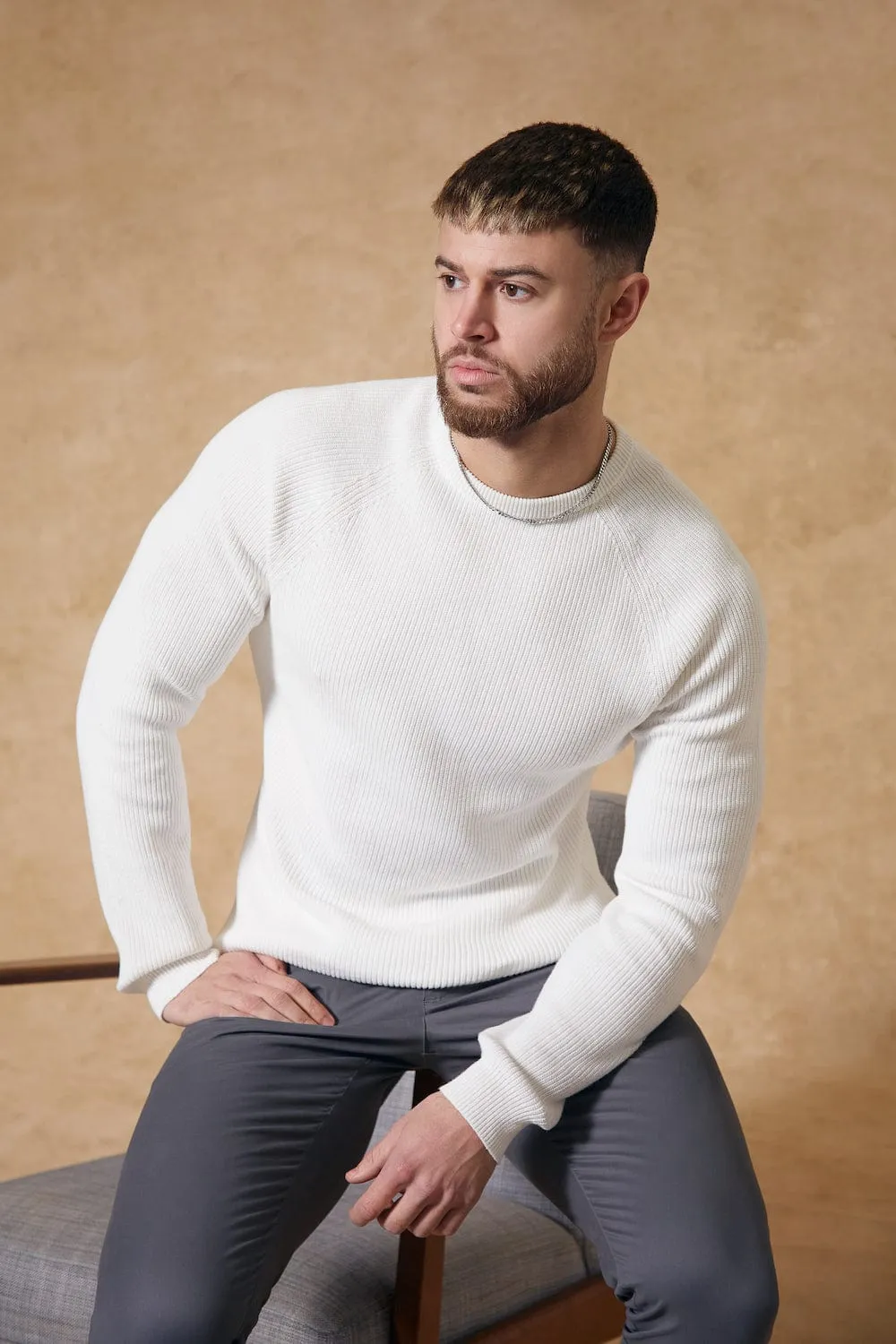 Textured Cotton Crew Neck in Winter White